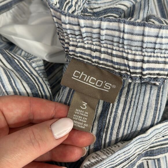 Chico’s Striped Linen Blend Textured Straight Leg Crop Pants Size XL - Picture 5 of 10